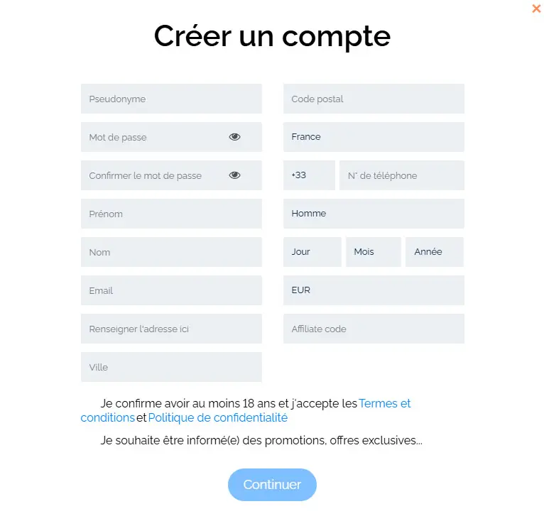 Processus d'inscription Crypto Games Casino